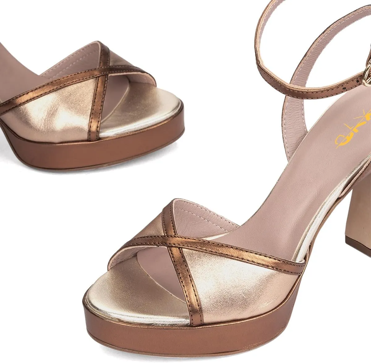 XYD Women Platform Open Toe High Heel Block Sandals Ankle Buckled Strap Two-toned Evening Party Pumps Shoes