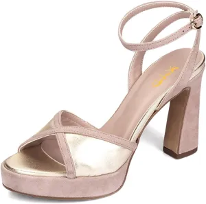 XYD Women Platform Open Toe High Heel Block Sandals Ankle Buckled Strap Two-toned Evening Party Pumps Shoes