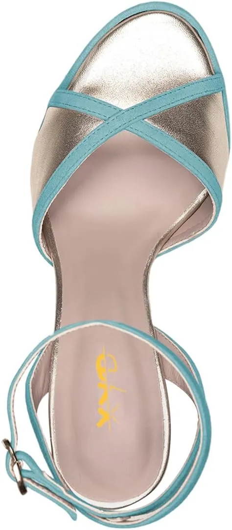 XYD Women Platform Open Toe High Heel Block Sandals Ankle Buckled Strap Two-toned Evening Party Pumps Shoes
