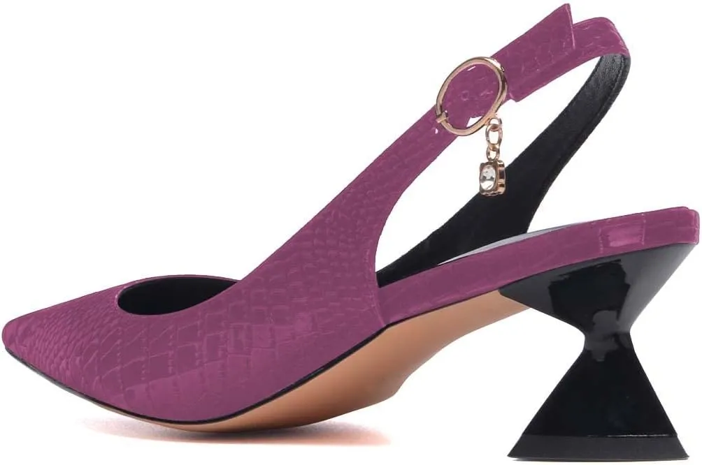 XYD Women Pointed Toe Pumps Low Heels Delicate Crocodile Pattern Slip On Buckled Drooping Rhinestone Kitten Sandals Formal Party Office Shoes