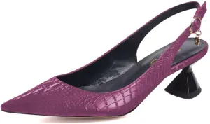 XYD Women Pointed Toe Pumps Low Heels Delicate Crocodile Pattern Slip On Buckled Drooping Rhinestone Kitten Sandals Formal Party Office Shoes