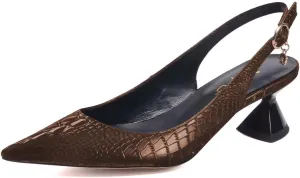 XYD Women Pointed Toe Pumps Low Heels Delicate Crocodile Pattern Slip On Buckled Drooping Rhinestone Kitten Sandals Formal Party Office Shoes