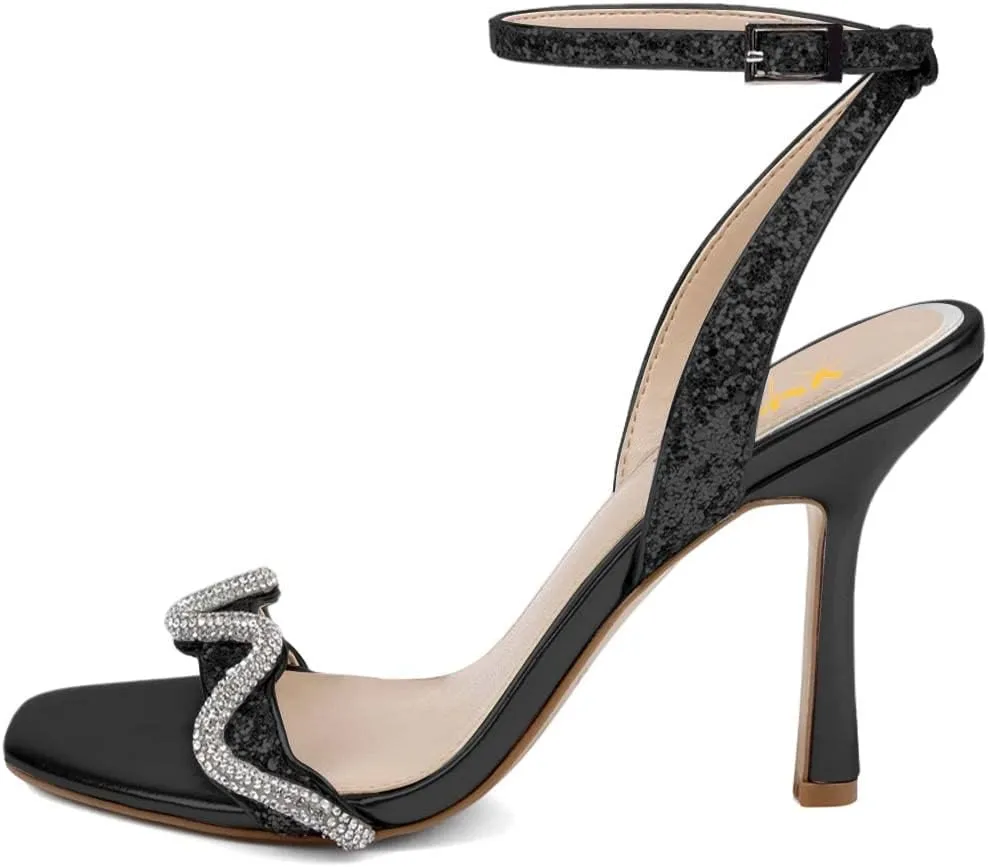 XYD Women Prom Ankle Strap Glitter Sandals Open Toe Buckled High Heel Rhinestones Pumps Wedding Party Dress Shoes