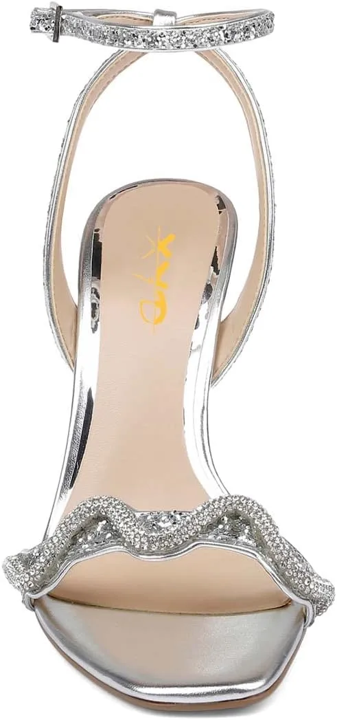 XYD Women Prom Ankle Strap Glitter Sandals Open Toe Buckled High Heel Rhinestones Pumps Wedding Party Dress Shoes