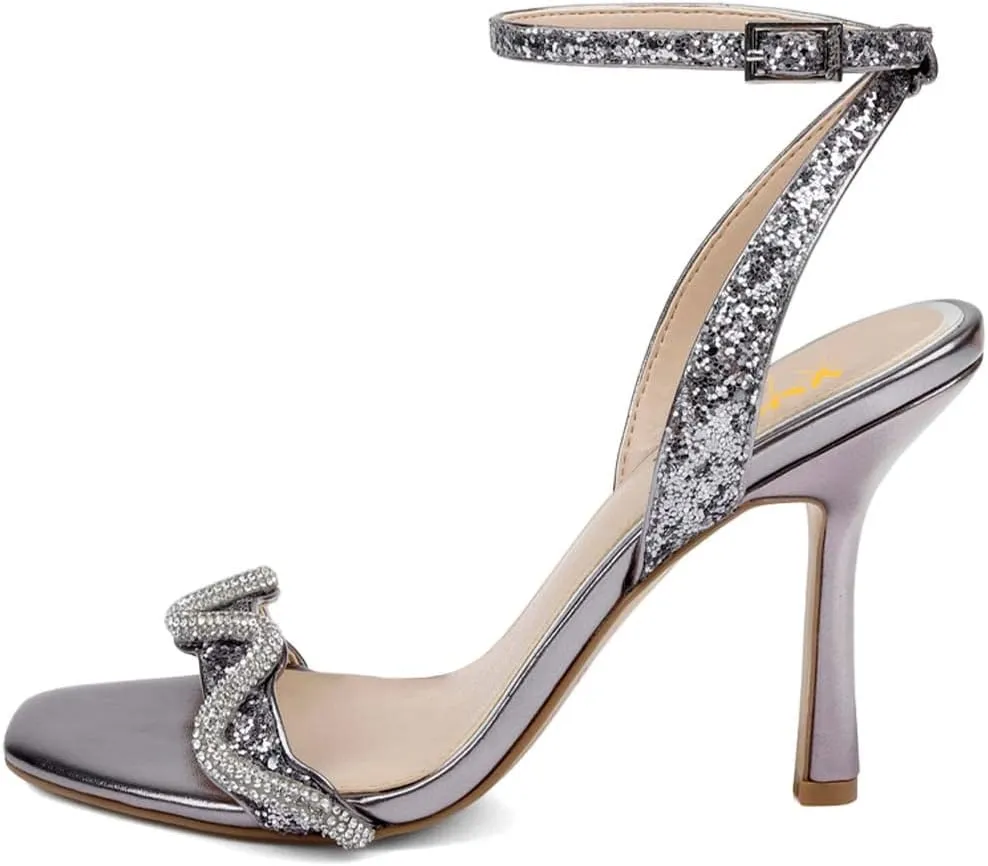 XYD Women Prom Ankle Strap Glitter Sandals Open Toe Buckled High Heel Rhinestones Pumps Wedding Party Dress Shoes