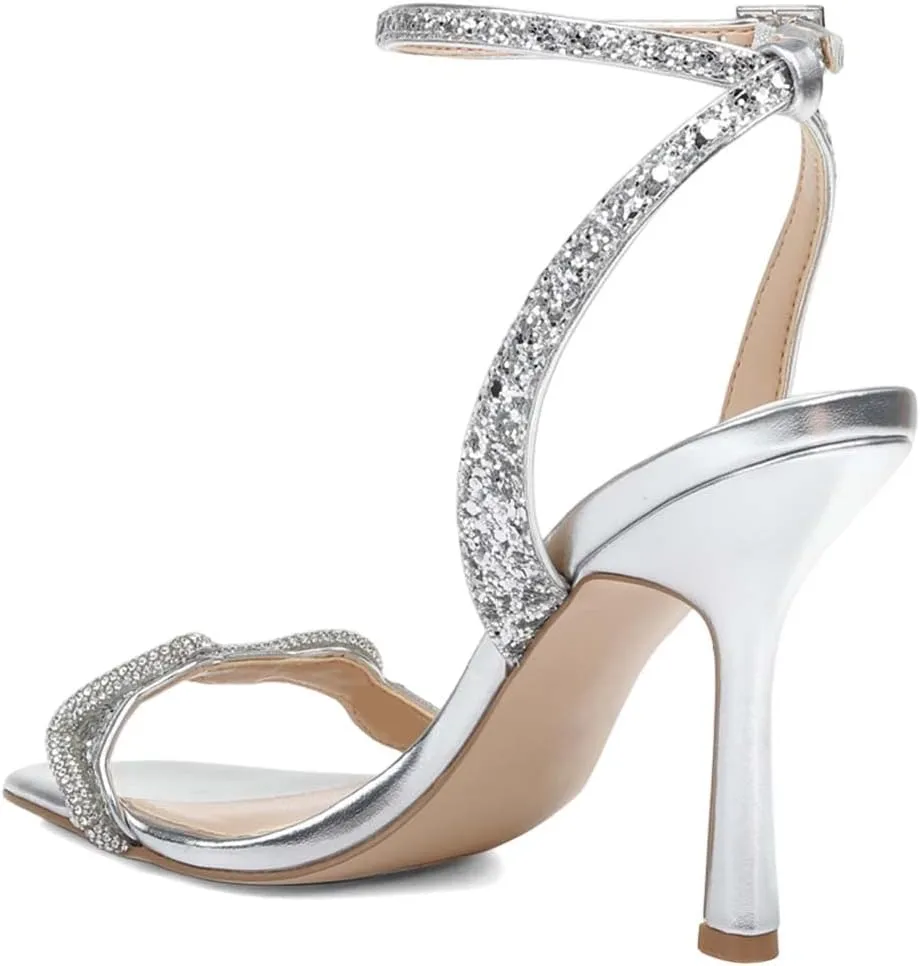 XYD Women Prom Ankle Strap Glitter Sandals Open Toe Buckled High Heel Rhinestones Pumps Wedding Party Dress Shoes