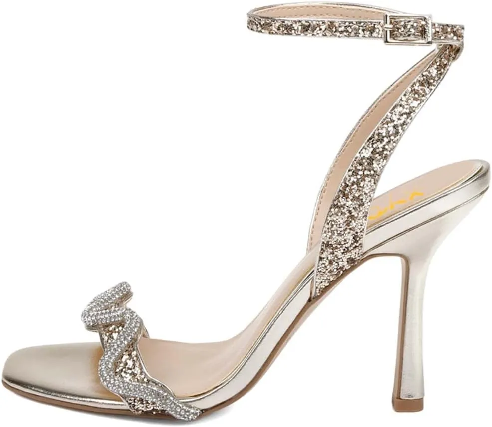 XYD Women Prom Ankle Strap Glitter Sandals Open Toe Buckled High Heel Rhinestones Pumps Wedding Party Dress Shoes