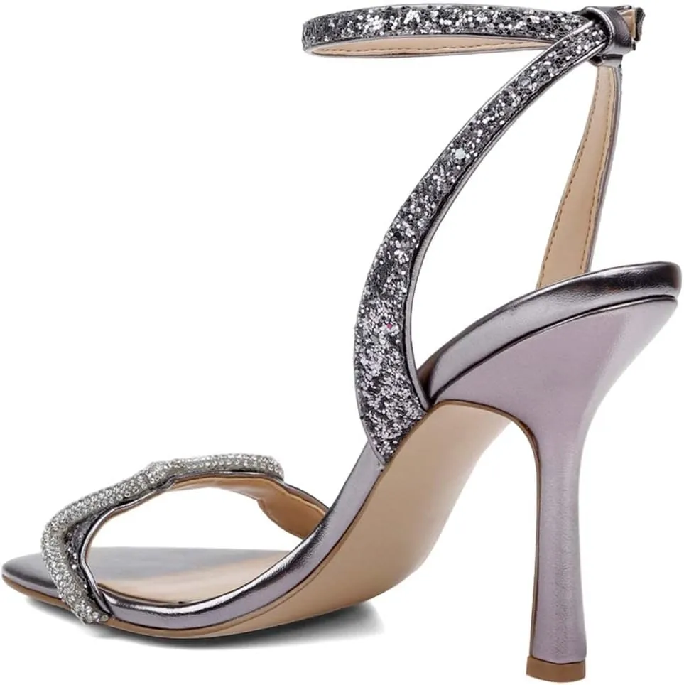 XYD Women Prom Ankle Strap Glitter Sandals Open Toe Buckled High Heel Rhinestones Pumps Wedding Party Dress Shoes