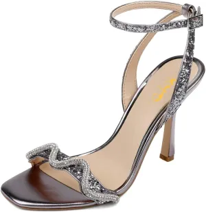 XYD Women Prom Ankle Strap Glitter Sandals Open Toe Buckled High Heel Rhinestones Pumps Wedding Party Dress Shoes