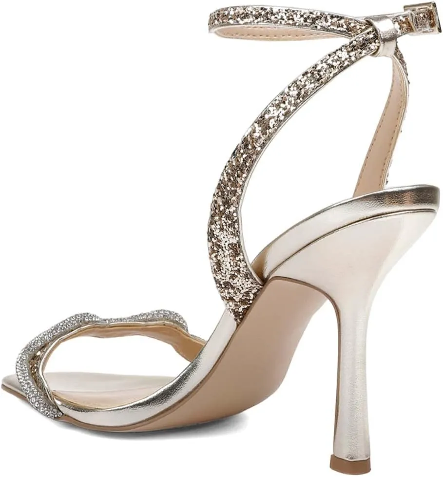 XYD Women Prom Ankle Strap Glitter Sandals Open Toe Buckled High Heel Rhinestones Pumps Wedding Party Dress Shoes