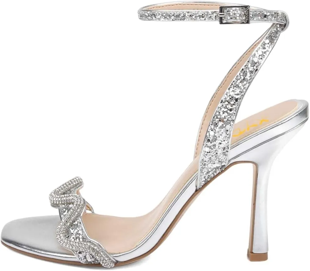 XYD Women Prom Ankle Strap Glitter Sandals Open Toe Buckled High Heel Rhinestones Pumps Wedding Party Dress Shoes