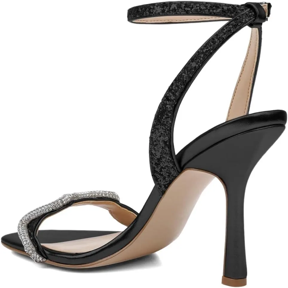 XYD Women Prom Ankle Strap Glitter Sandals Open Toe Buckled High Heel Rhinestones Pumps Wedding Party Dress Shoes