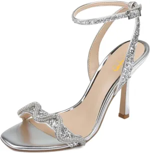 XYD Women Prom Ankle Strap Glitter Sandals Open Toe Buckled High Heel Rhinestones Pumps Wedding Party Dress Shoes