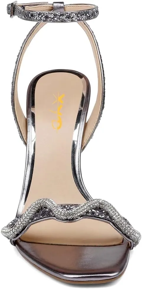 XYD Women Prom Ankle Strap Glitter Sandals Open Toe Buckled High Heel Rhinestones Pumps Wedding Party Dress Shoes
