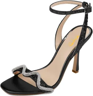 XYD Women Prom Ankle Strap Glitter Sandals Open Toe Buckled High Heel Rhinestones Pumps Wedding Party Dress Shoes