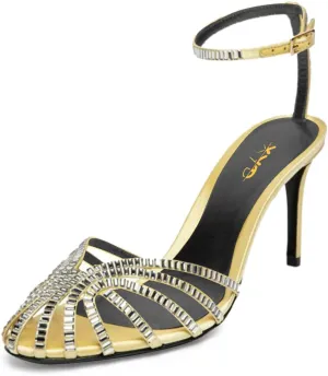 XYD Women Sexy Cutout Sparkly Rhinestones Cage Closed Toe Sandals Ankle Strap Buckled High Stiletto Heel Pumps Party Ballroom Prom Shoes