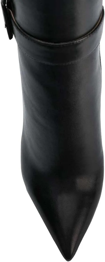 XYD Women Stiletto High Heel Over The Knee Boots Pointed Toe Buckled Strappy Thigh High Boot Winter Night Club Shoes