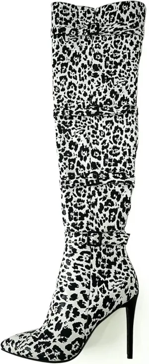 XYD Women Stiletto High Heel Over The Knee Boots Pointed Toe Buckled Strappy Thigh High Boot Winter Night Club Shoes