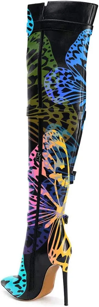 XYD Women Stiletto High Heel Over The Knee Boots Pointed Toe Buckled Strappy Thigh High Boot Winter Night Club Shoes