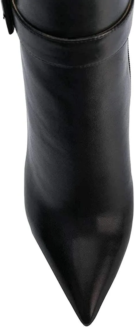 XYD Women Stiletto High Heel Over The Knee Boots Pointed Toe Buckled Strappy Thigh High Boot Winter Night Club Shoes