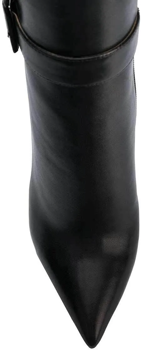 XYD Women Stiletto High Heel Over The Knee Boots Pointed Toe Buckled Strappy Thigh High Boot Winter Night Club Shoes