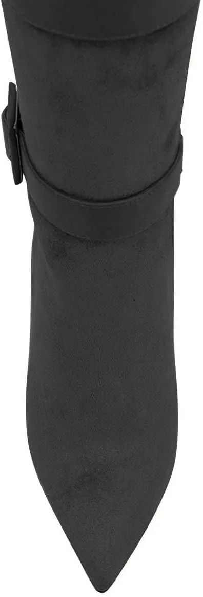 XYD Women Stiletto High Heel Over The Knee Boots Pointed Toe Buckled Strappy Thigh High Boot Winter Night Club Shoes
