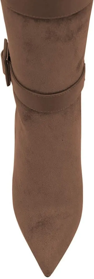XYD Women Stiletto High Heel Over The Knee Boots Pointed Toe Buckled Strappy Thigh High Boot Winter Night Club Shoes