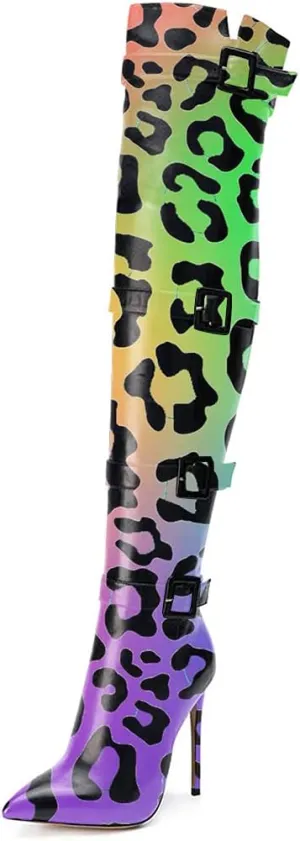 XYD Women Stiletto High Heel Over The Knee Boots Pointed Toe Buckled Strappy Thigh High Boot Winter Night Club Shoes