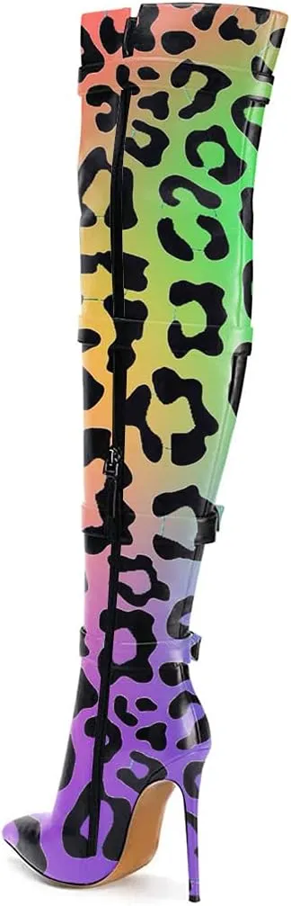 XYD Women Stiletto High Heel Over The Knee Boots Pointed Toe Buckled Strappy Thigh High Boot Winter Night Club Shoes
