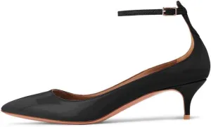 XYD Women's Patent Leather Glossy Closed Pointy Toe Kitten Low Heel Pumps Ankle Strap Buckled Party Dress Shoes