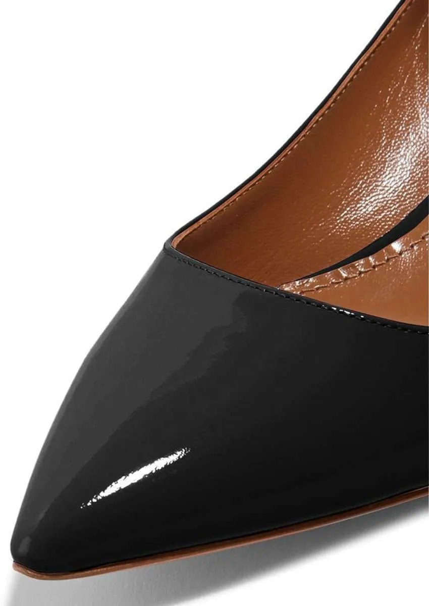 XYD Women's Patent Leather Glossy Closed Pointy Toe Kitten Low Heel Pumps Ankle Strap Buckled Party Dress Shoes