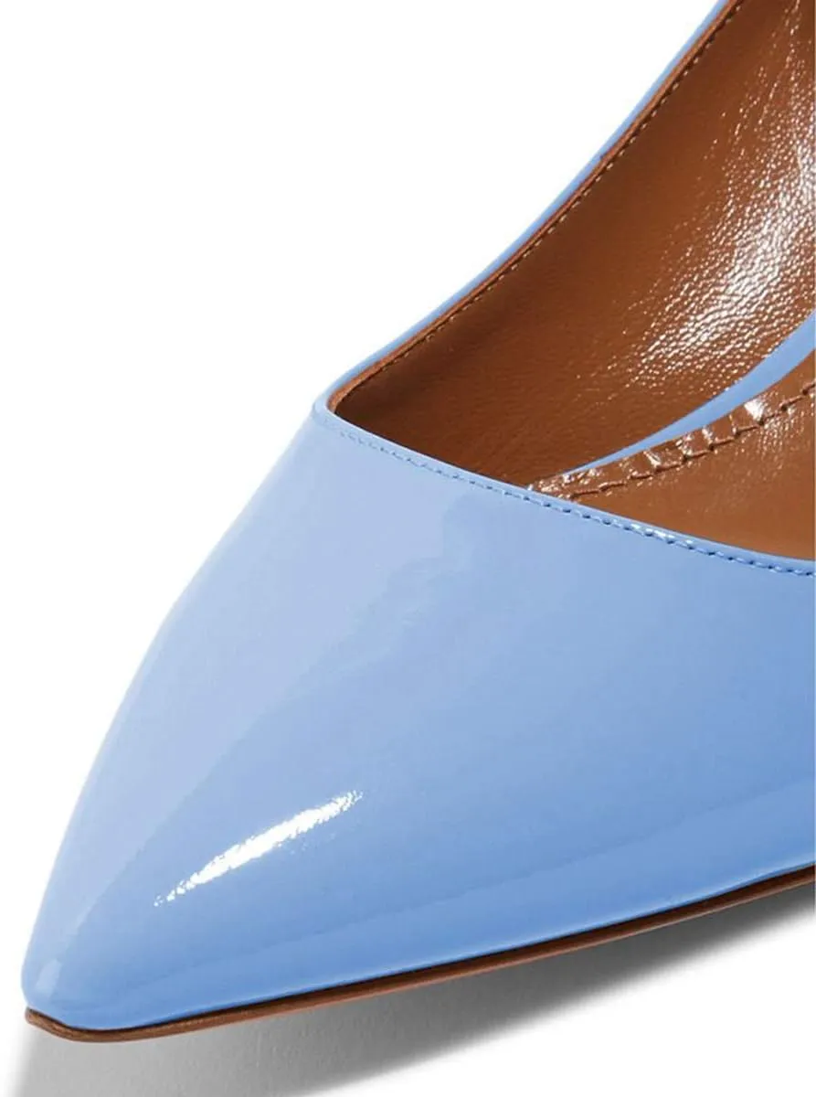 XYD Women's Patent Leather Glossy Closed Pointy Toe Kitten Low Heel Pumps Ankle Strap Buckled Party Dress Shoes