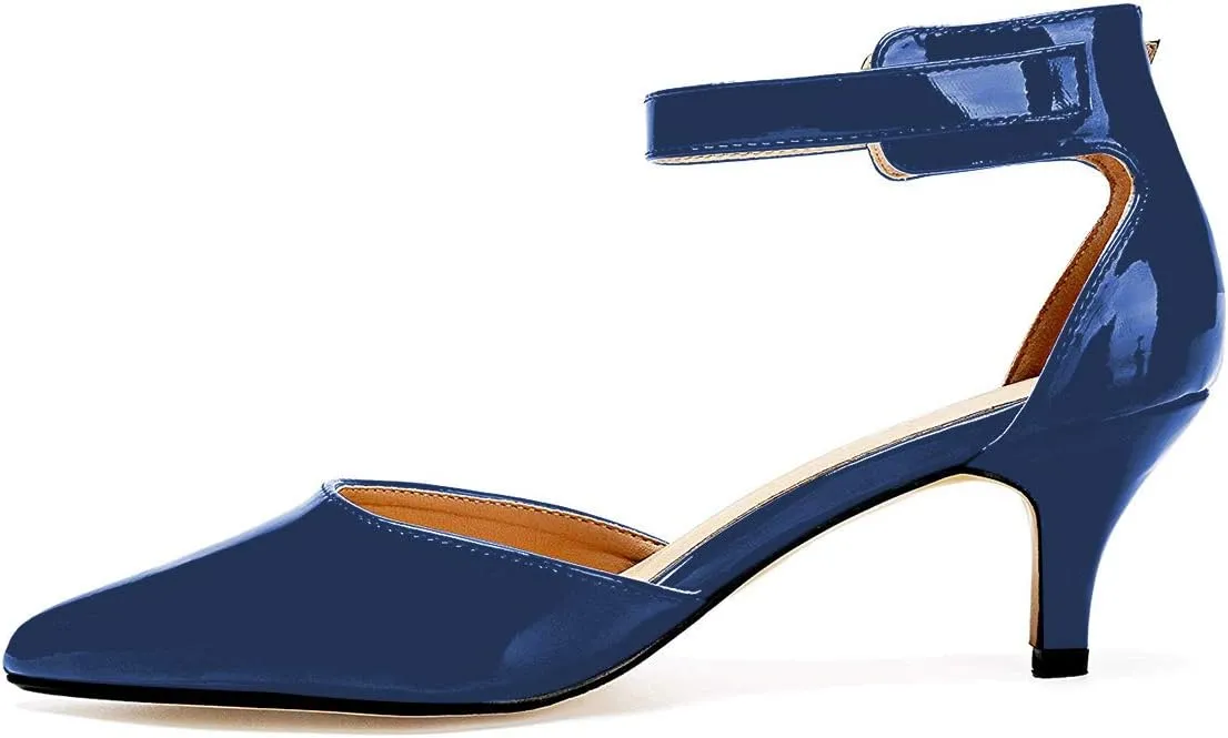 YDN Women Dressy Pointed Toe Low Heel Pumps Comfort Ankle Straps Sandals Kitten Buckled Shoes