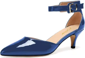 YDN Women Dressy Pointed Toe Low Heel Pumps Comfort Ankle Straps Sandals Kitten Buckled Shoes