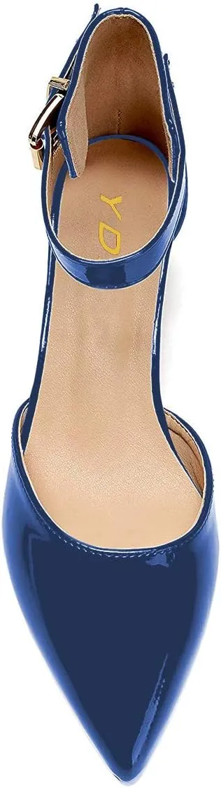 YDN Women Dressy Pointed Toe Low Heel Pumps Comfort Ankle Straps Sandals Kitten Buckled Shoes