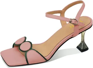 YDN Women Fashion Square Open Toe Ankle Strap Sandals Special Mid Heels with Buckled Dance Dress Party Shoes Size 4-15 US