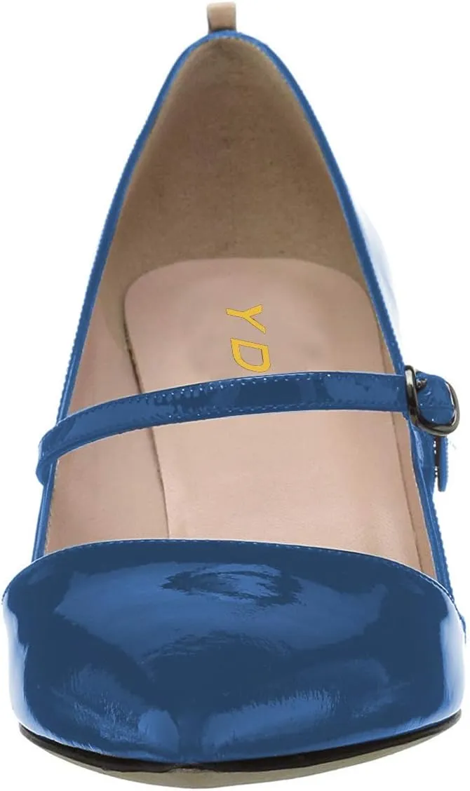 YDN Women Mary Jane Pointed Toe Mid Heels Pumps Slip On Buckled Dress Formal Office Lady Shoes Size 4-15 US