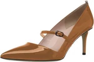 YDN Women Mary Jane Pointed Toe Mid Heels Pumps Slip On Buckled Dress Formal Office Lady Shoes Size 4-15 US