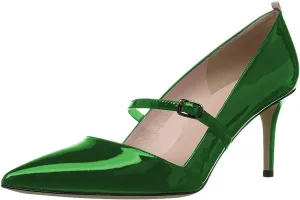 YDN Women Mary Jane Pointed Toe Mid Heels Pumps Slip On Buckled Dress Formal Office Lady Shoes Size 4-15 US