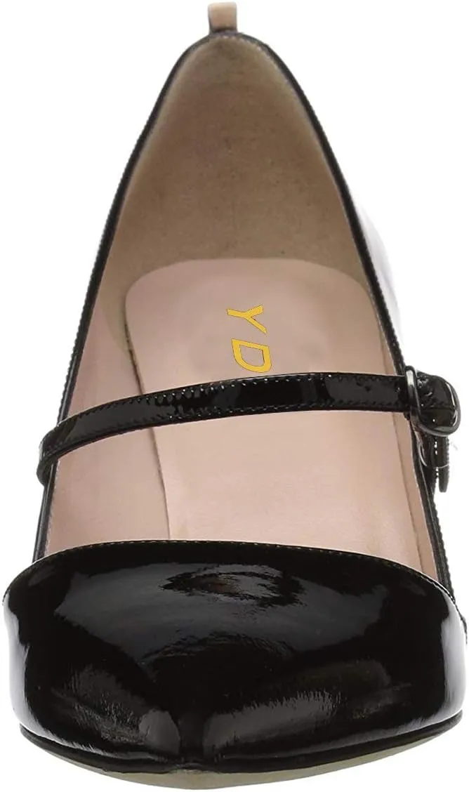 YDN Women Mary Jane Pointed Toe Mid Heels Pumps Slip On Buckled Dress Formal Office Lady Shoes Size 4-15 US