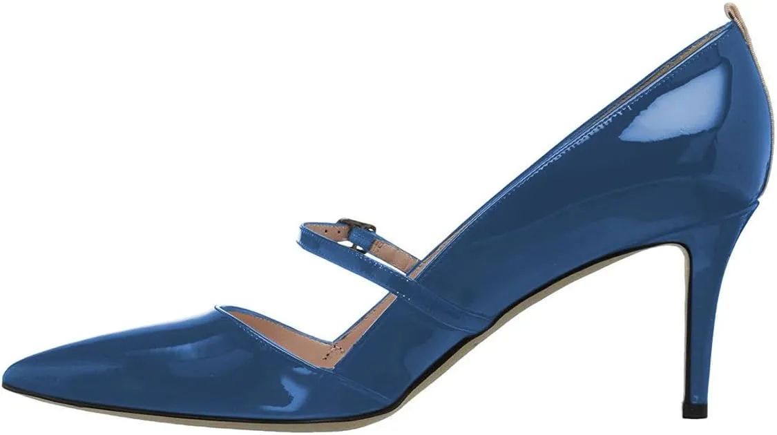 YDN Women Mary Jane Pointed Toe Mid Heels Pumps Slip On Buckled Dress Formal Office Lady Shoes Size 4-15 US