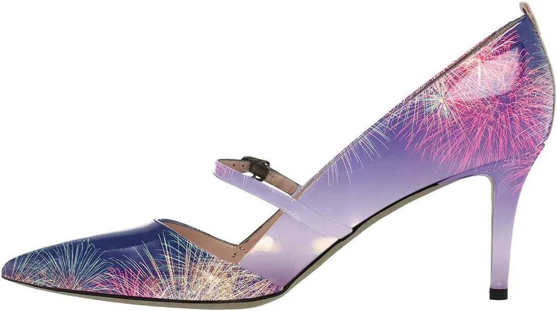 YDN Women Mary Jane Pointed Toe Mid Heels Pumps Slip On Buckled Dress Formal Office Lady Shoes Size 4-15 US