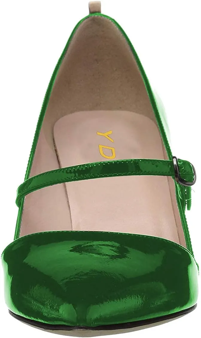YDN Women Mary Jane Pointed Toe Mid Heels Pumps Slip On Buckled Dress Formal Office Lady Shoes Size 4-15 US