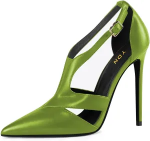 YDN Women Pointed Toe Stiletto High Heel Ankle Strap Cut Out T-Strap D'Orsay Dress Pumps Shoes Sexy Date Office Ladies Shoes Size 4-15 US