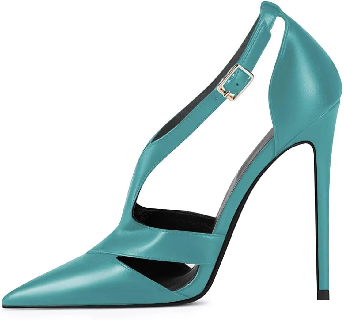 YDN Women Pointed Toe Stiletto High Heel Ankle Strap Cut Out T-Strap D'Orsay Dress Pumps Shoes Sexy Date Office Ladies Shoes Size 4-15 US