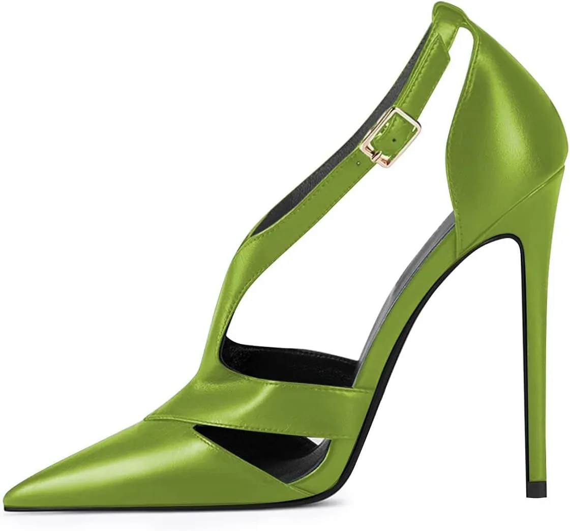 YDN Women Pointed Toe Stiletto High Heel Ankle Strap Cut Out T-Strap D'Orsay Dress Pumps Shoes Sexy Date Office Ladies Shoes Size 4-15 US