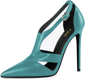 YDN Women Pointed Toe Stiletto High Heel Ankle Strap Cut Out T-Strap D'Orsay Dress Pumps Shoes Sexy Date Office Ladies Shoes Size 4-15 US
