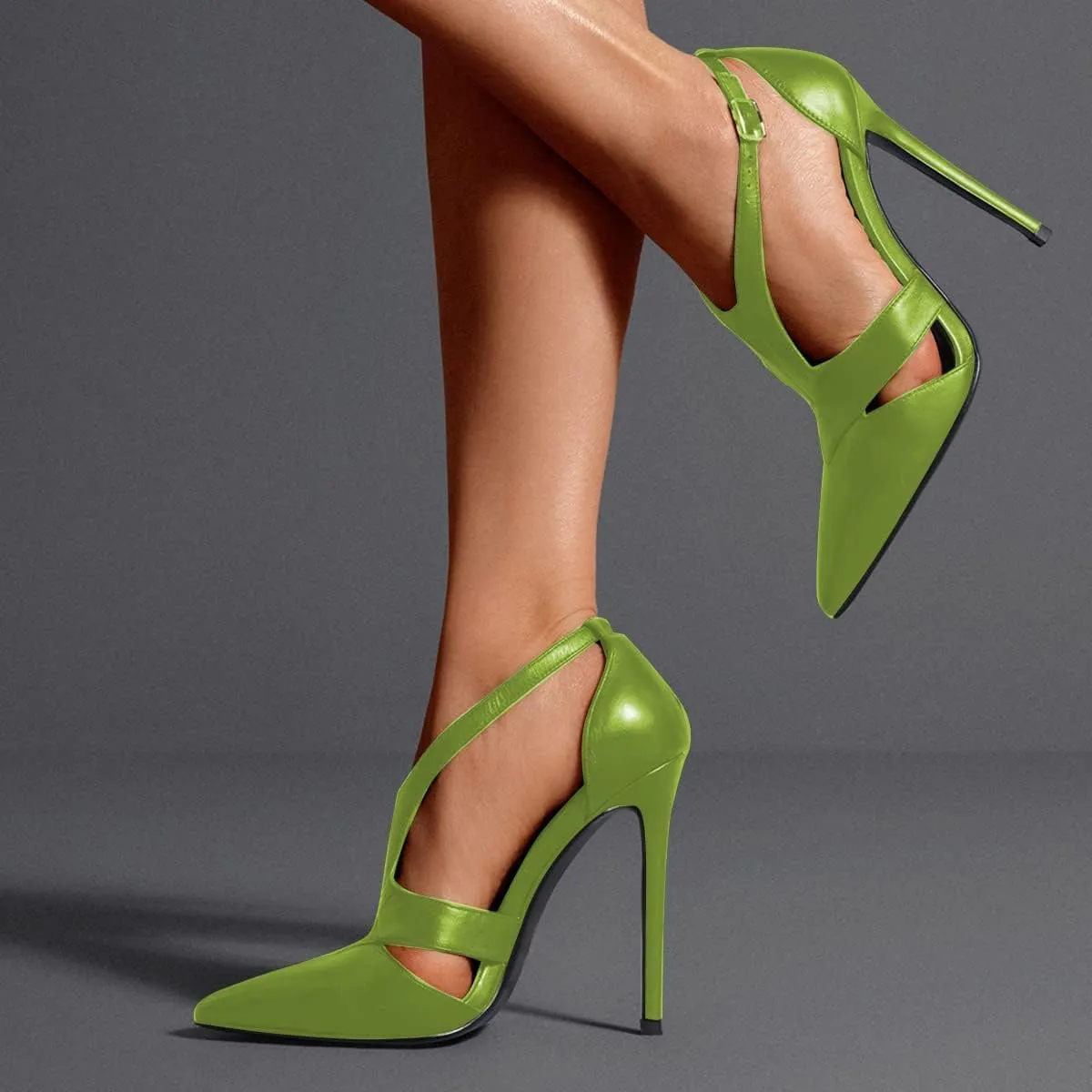 YDN Women Pointed Toe Stiletto High Heel Ankle Strap Cut Out T-Strap D'Orsay Dress Pumps Shoes Sexy Date Office Ladies Shoes Size 4-15 US