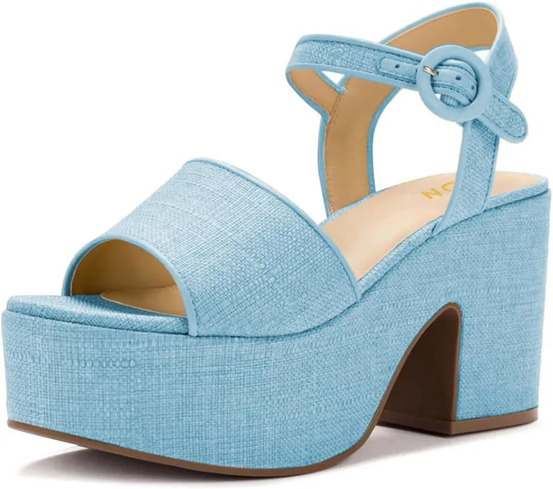 YDN Women's Classy Buckled Strap Platform Sandals Open Toe Chunky High Heel Pumps Prom Holiday Trip Shoes Size 4-16 US