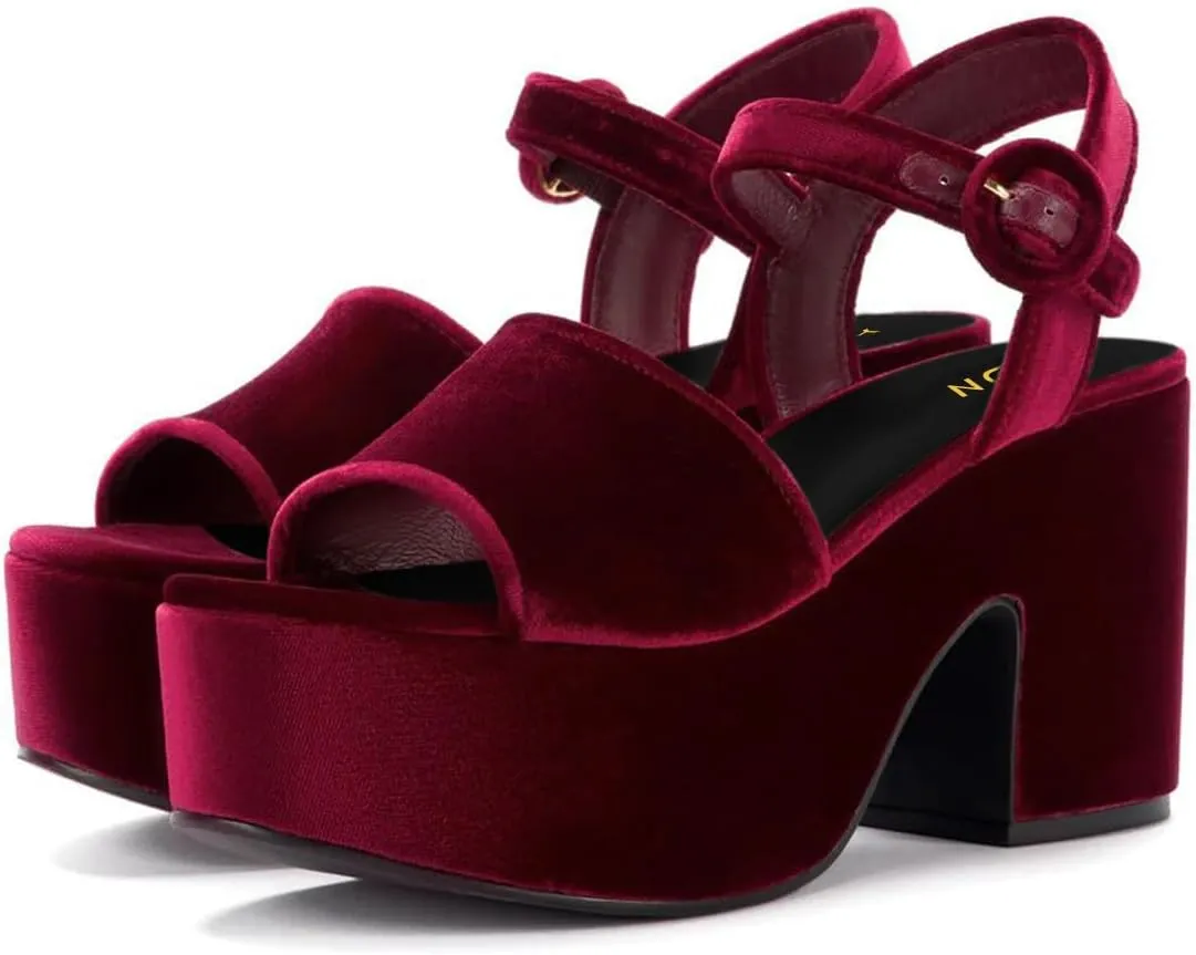 YDN Women's Classy Buckled Strap Platform Sandals Open Toe Chunky High Heel Pumps Prom Holiday Trip Shoes Size 4-16 US